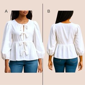 Chic White Top w/Bow Accent Blouse
